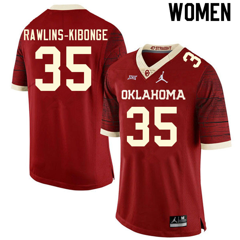 Women #35 Nathan Rawlins-Kibonge Oklahoma Sooners College Football Jerseys Sale-Retro - Click Image to Close